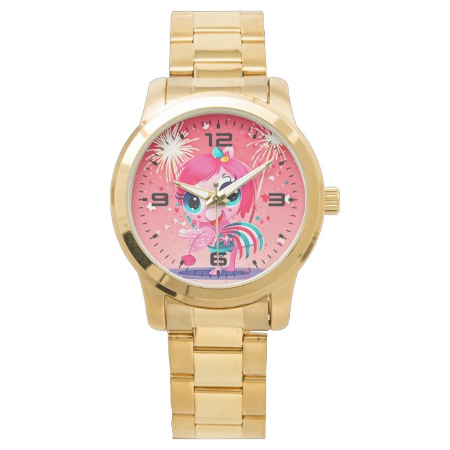 American Flag with Flamingo Cartoon-69217 Watch (Front)