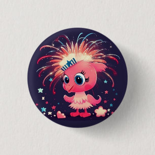 American Flag with Flamingo Cartoon-69218 3 Cm Round Badge