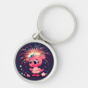 American Flag with Flamingo Cartoon-69218 Key Ring