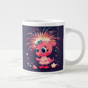 American Flag with Flamingo Cartoon-69218 Large Coffee Mug