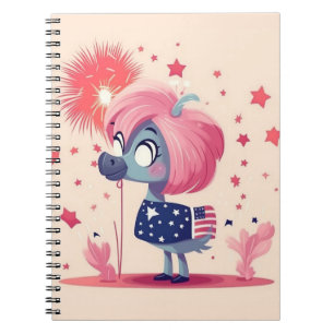 American Flag with Flamingo Cartoon-69219 Notebook