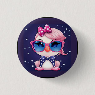 American Flag with Flamingo Cartoon-69680 3 Cm Round Badge