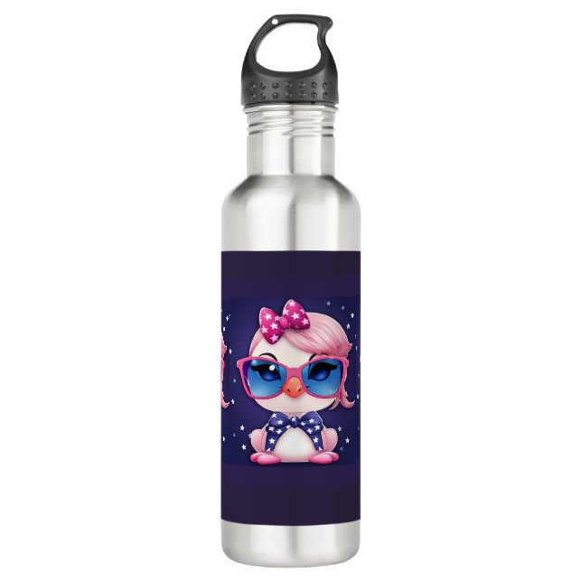 American Flag with Flamingo Cartoon-69680 710 Ml Water Bottle (Front)