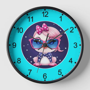 American Flag with Flamingo Cartoon-69680 Clock
