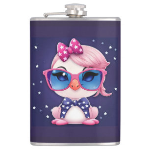 American Flag with Flamingo Cartoon-69680 Hip Flask