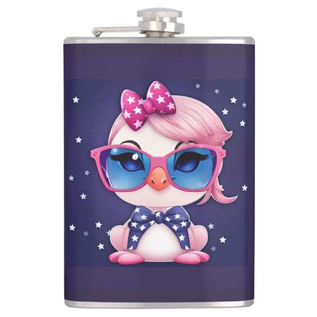 American Flag with Flamingo Cartoon-69680 Hip Flask (Front)