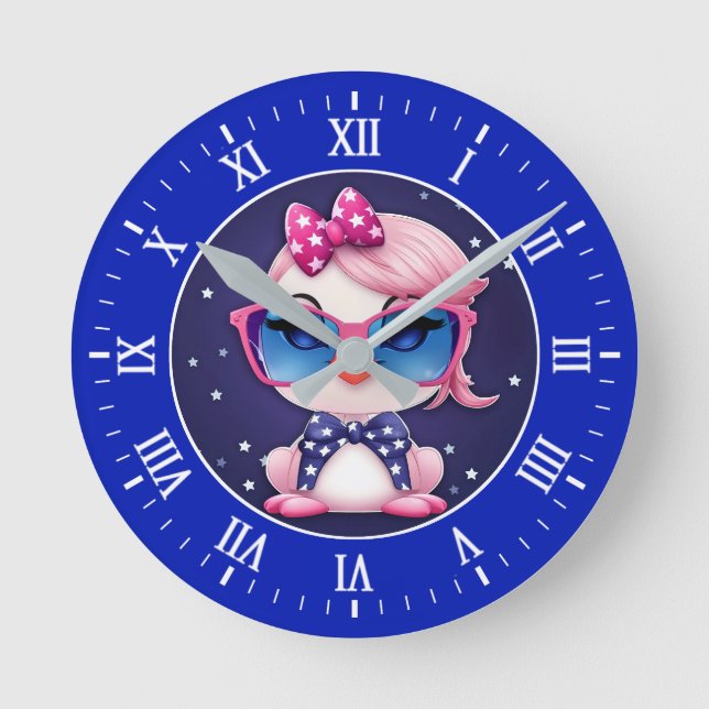 American Flag with Flamingo Cartoon-69680 Round Clock (Front)