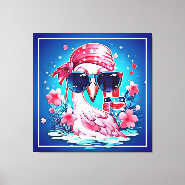 American Flag with Flamingo Cartoon-69681 Canvas Print (Front)