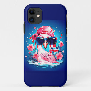 American Flag with Flamingo Cartoon-69681 iPhone 11 Case