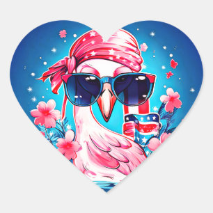 American Flag with Flamingo Cartoon-69681 Heart Sticker