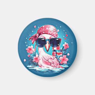 American Flag with Flamingo Cartoon-69681 Magnet