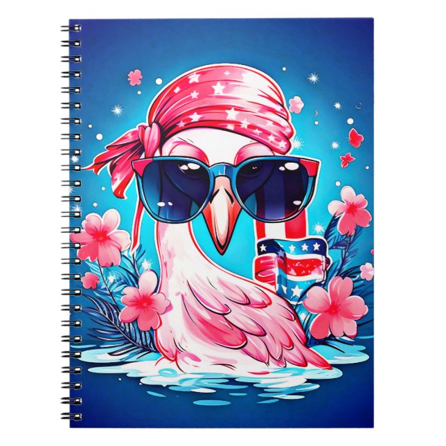 American Flag with Flamingo Cartoon-69681 Notebook (Front)