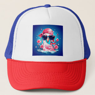 American Flag with Flamingo Cartoon-69681 Trucker Hat