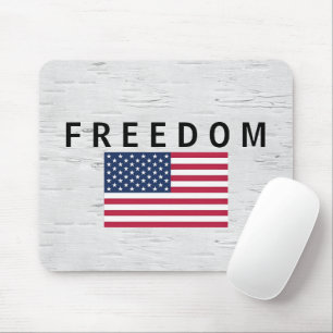 American Flag With FREEDOM Text On Birch Mouse Mat