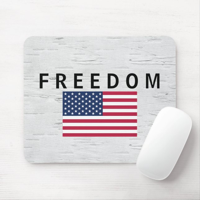 American Flag With FREEDOM Text On Birch Mouse Mat (With Mouse)