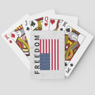 American Flag With FREEDOM Text On Birch Playing Cards