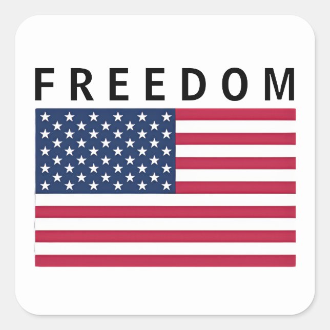 American Flag With FREEDOM Text Square Sticker (Front)