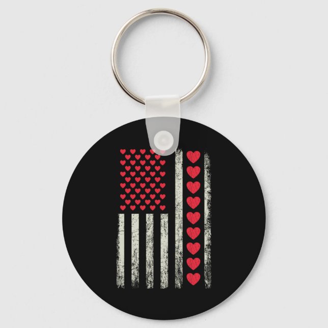 American Flag With Hearts Valentine S Day  Key Ring (Front)
