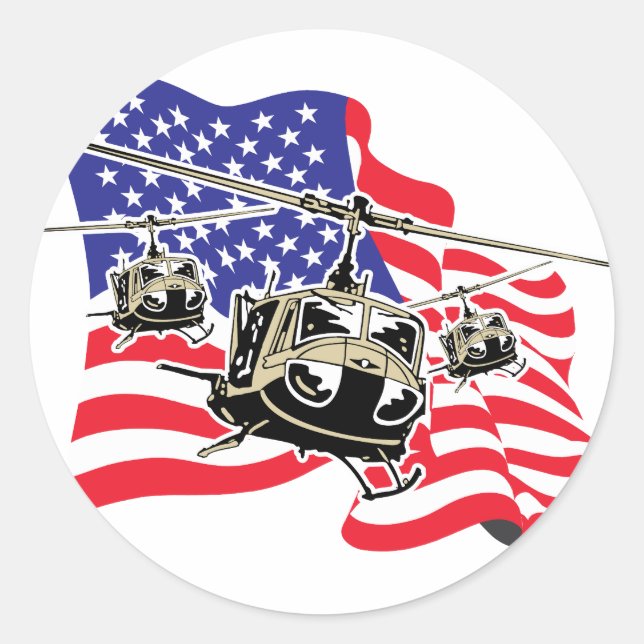 American Flag with Helicopters Classic Round Sticker (Front)