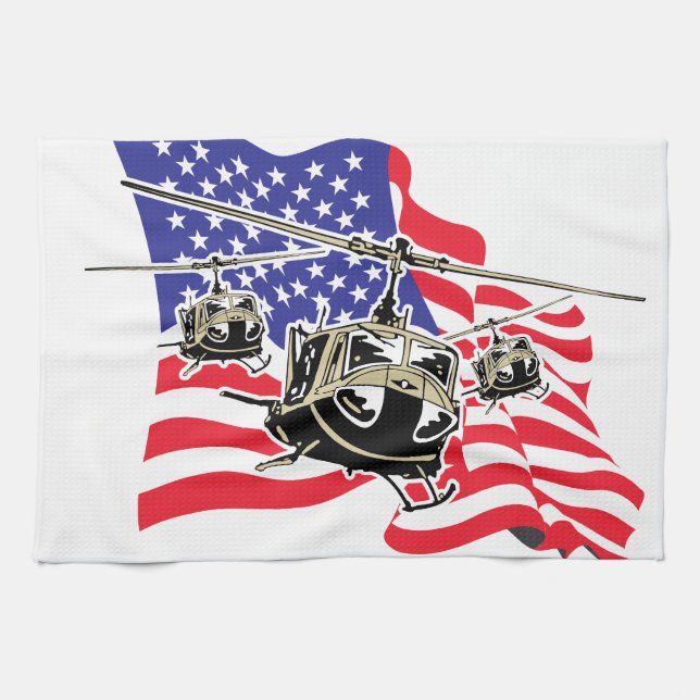 American Flag with Helicopters Tea Towel (Horizontal)