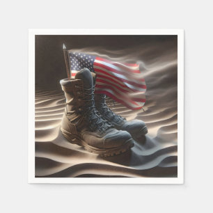 American Flag With Military Boots Napkin