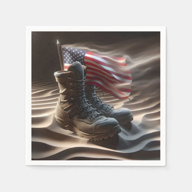 American Flag With Military Boots Napkin (Front)