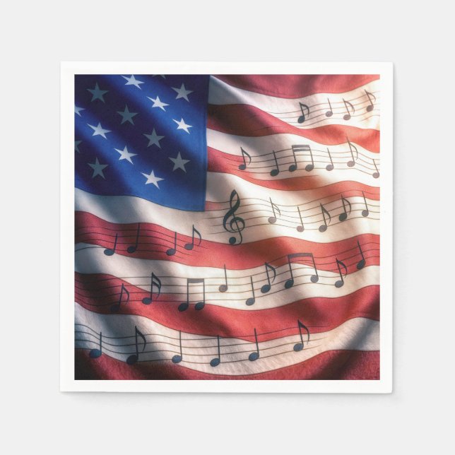 American Flag With Musical Notes Napkin (Front)