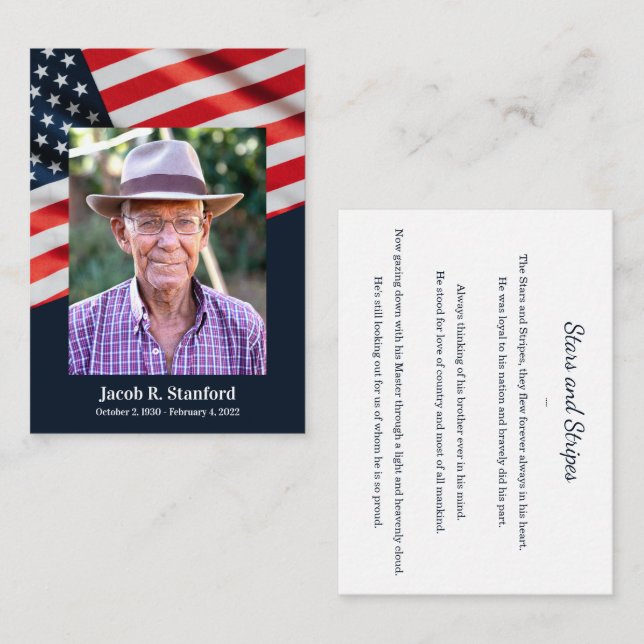American Flag with Photo Memorial Prayer Enclosure Card (Front/Back)