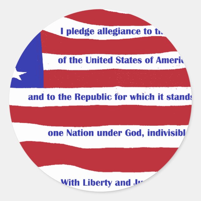 American flag with Pledge on stripes Classic Round Sticker (Front)
