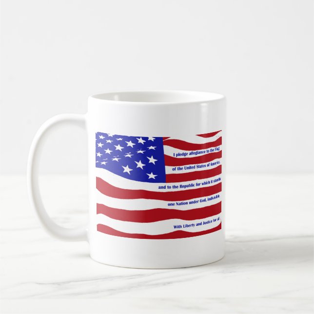 American flag with Pledge on stripes Coffee Mug (Left)