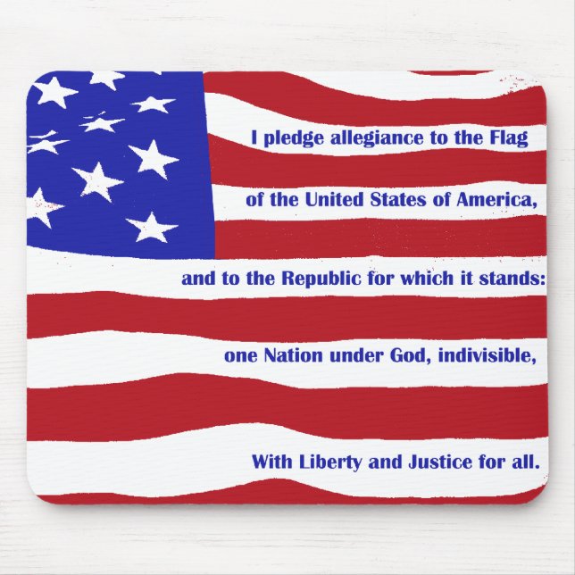 American flag with Pledge on stripes Mouse Mat (Front)