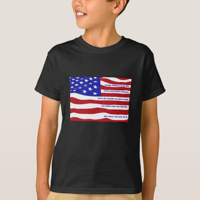 American flag with Pledge on stripes T-Shirt (Front)