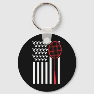 American Flag With Shuttles Funny Badminton T Shir Key Ring
