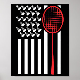 American Flag With Shuttles Funny Badminton T Shir Poster
