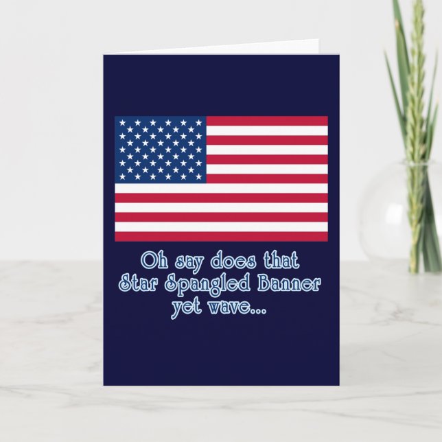 American Flag with Star Spangled Banner Quote Card (Front)