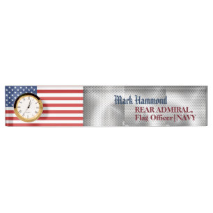 American Flag with Steel Pattern Naval Acrylic Nameplate