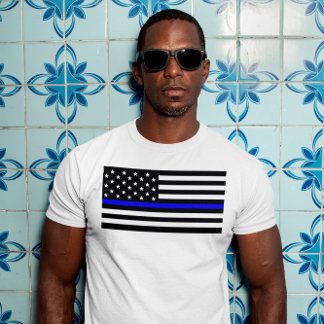 American Flag With Thin Blue Line Support Police T-Shirt