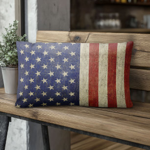 American Flag with vintage finish Lumbar Cushion