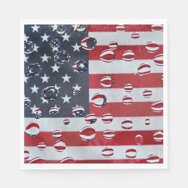 American Flag With Water Drops Napkin (Front)