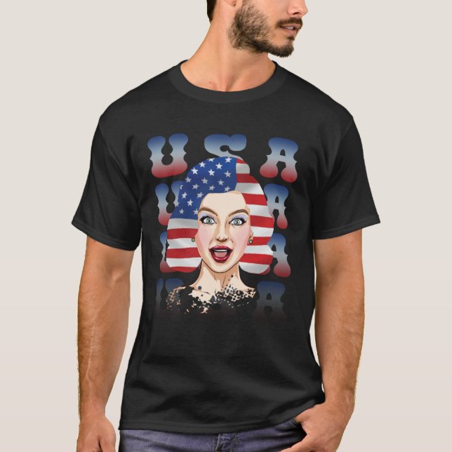 American flag women for proud USA patriotic people T-Shirt (Front)