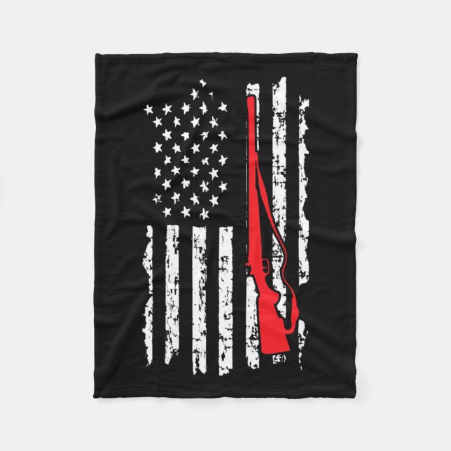 American Flag Women Men Shotgun Hunting  Fleece Blanket (Front)