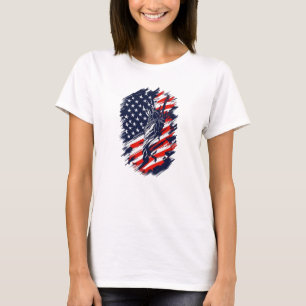 American Flag Women USA Star Stripes Fourth July T-Shirt
