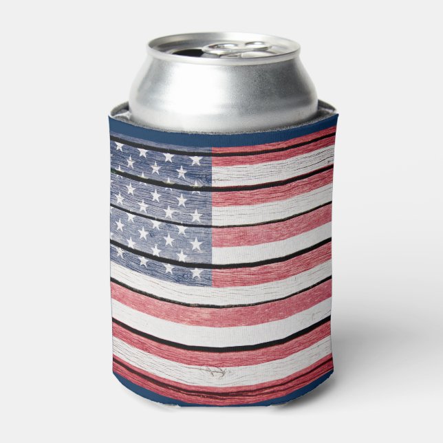 American Flag "Wood Image" Can Cooler (Can Front)