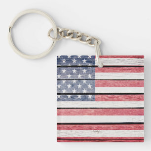 American Flag "wood image" Key Chain See Back Also