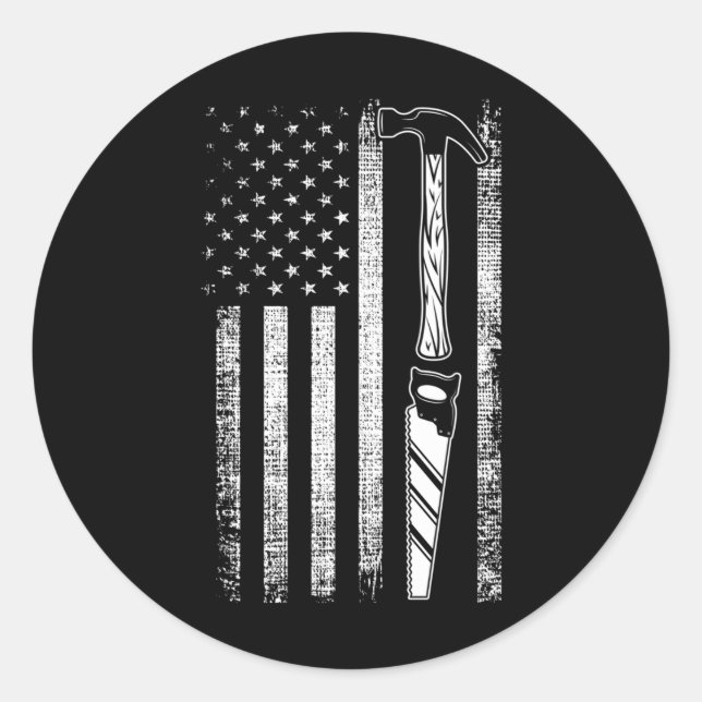 American Flag Woodworker USA Carpenter Classic Round Sticker (Front)