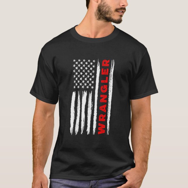 American Flag Wrangler Us Usa Flag Patriotic T-Shirt (Front)