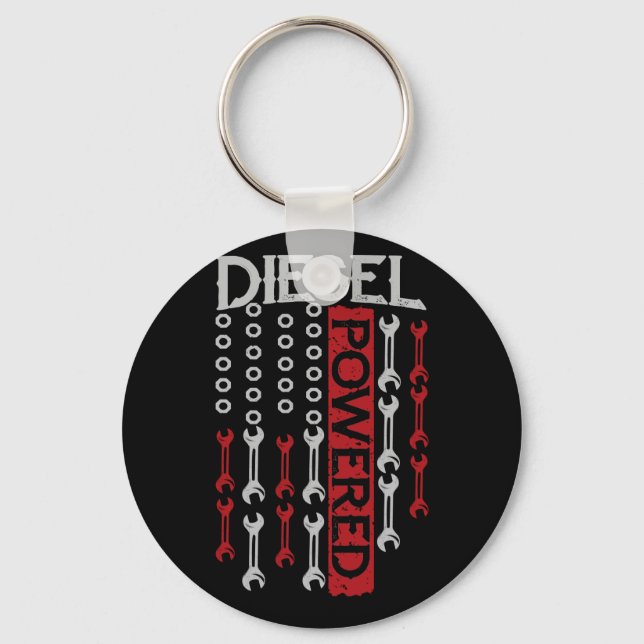 American Flag Wrench Diesel Powered Engine Key Ring (Front)