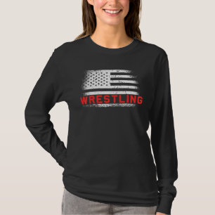 American Flag Wrestling Proud Patriotic Wrestler W T-Shirt