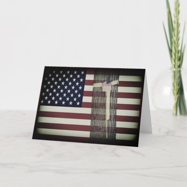 American Flag/Yellow Ribbon Military Greeting Card (Front)