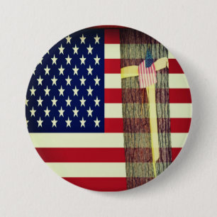American Flag - Yellow Ribbon Support Troops 7.5 Cm Round Badge